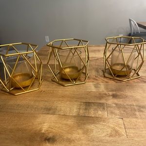 3 gold geometric tea light/candle holders